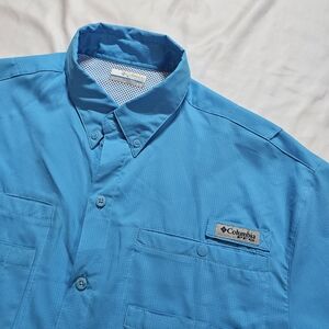 Columbia Blue PFG Omni-Shade Short Sleeve Shirt, Men's Medium